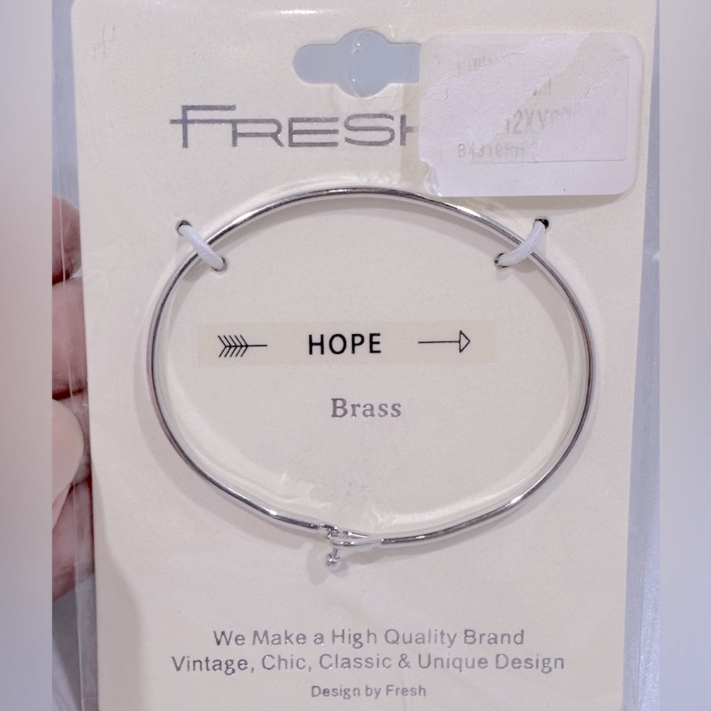 Fresh & Co “Hope” Silver Plated Brass Bangle Bracelet Minimalist Simple Dainty